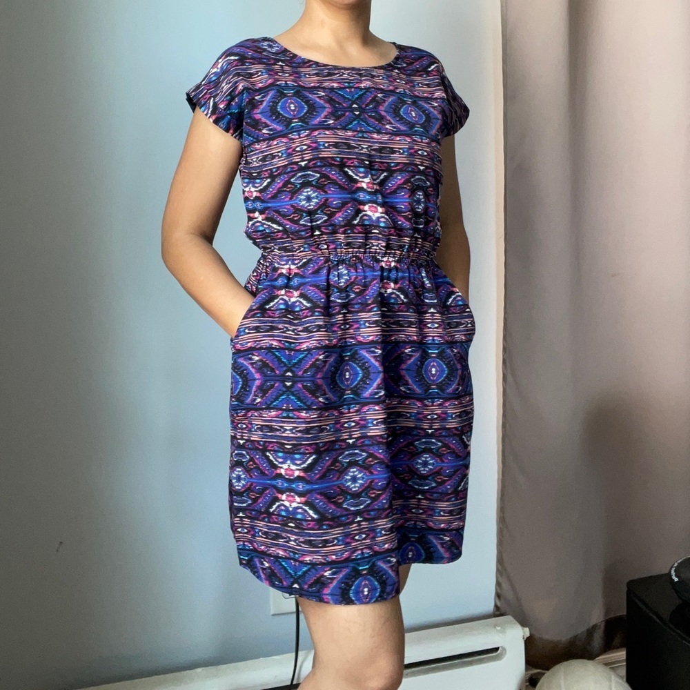 Pink Republic multi-pattern/ color short dress with pockets.